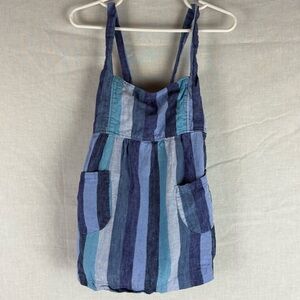 Mabo Girls 100% Linen Striped Dress With Pockets
